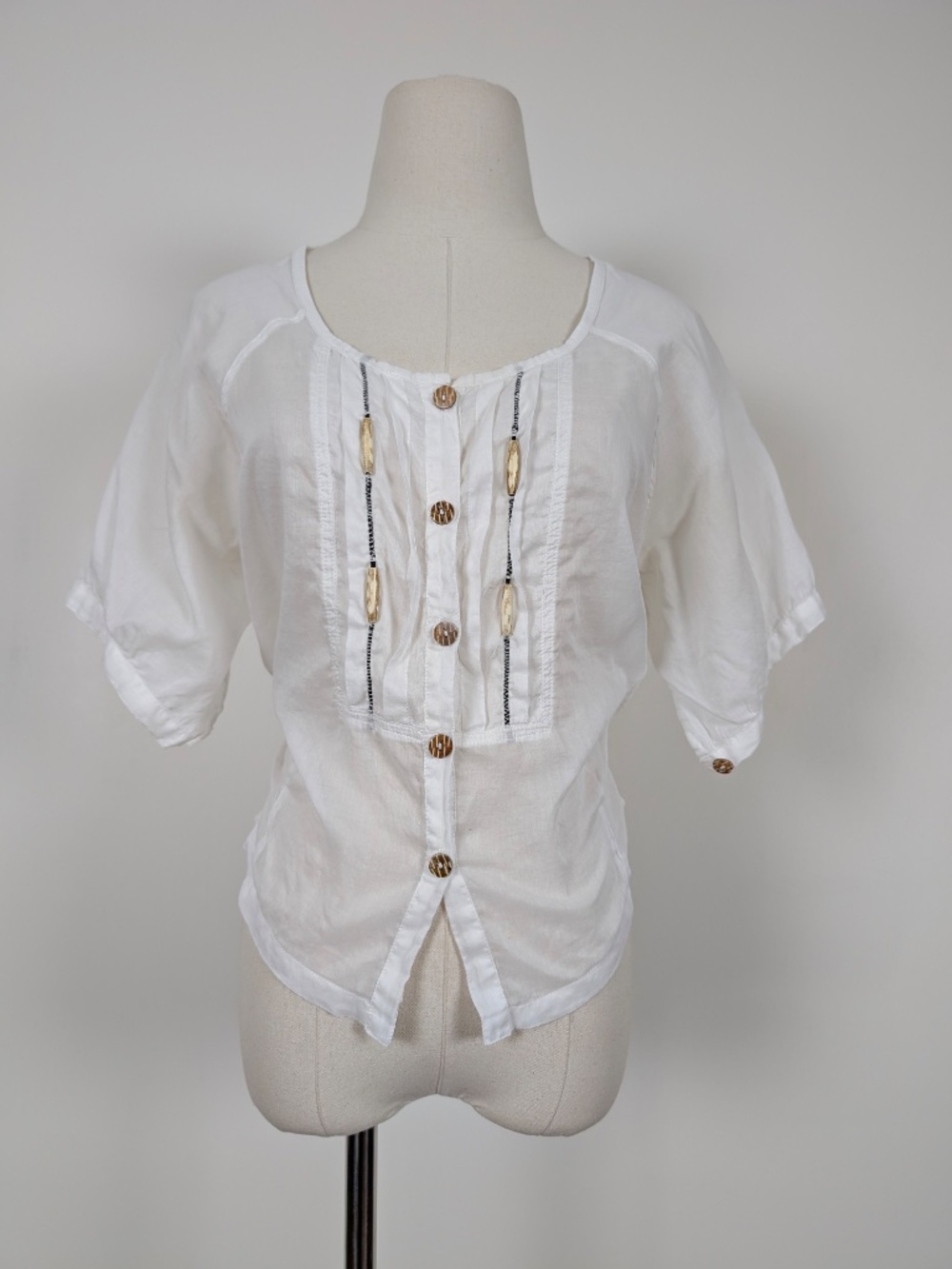 Sheer Cotton Short Sleeve Blouse Size Small White Boho - Picture 13 of 15